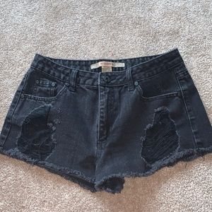 Black denim shorts